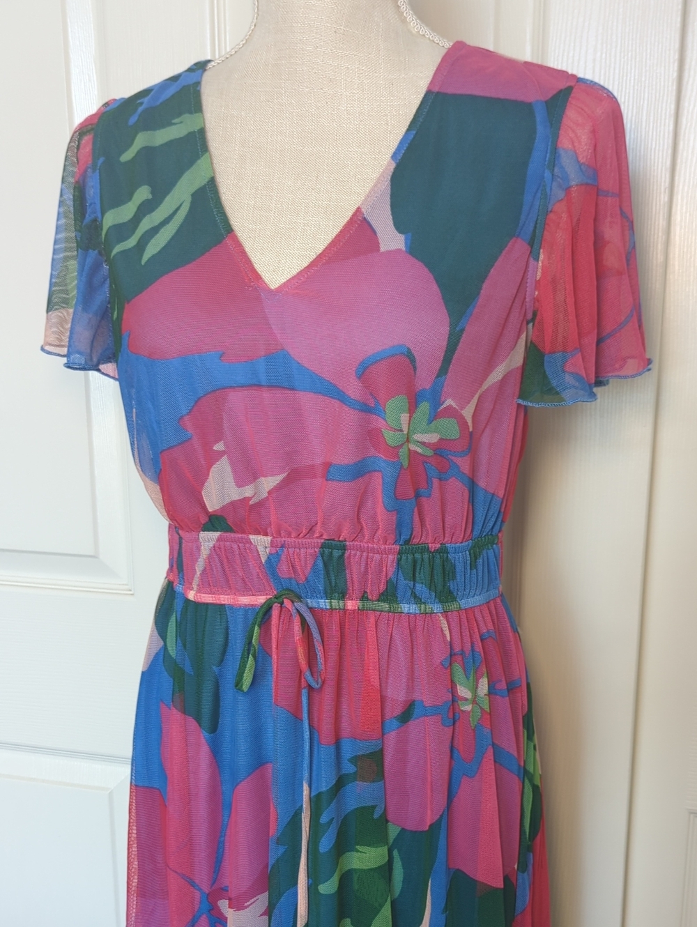 Kate and Lily Floral V-Neck Dress - Pink & Blue - Picture 3 of 7